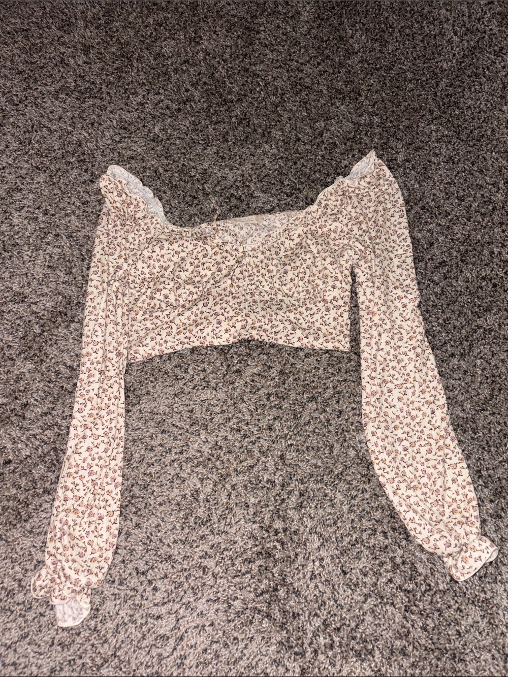 Altar’d State Floral Off-Shoulder Cropped Blouse - Cream with Pink Floral Print